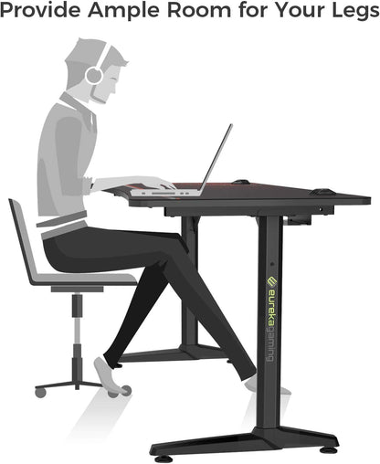 47 Inch Gaming Desk with Full Mouse Pad, Computer Gaming Desk with Cup Holder, Headphone Hook and Handle Rack with USB Charging Ports for Gamer, Black